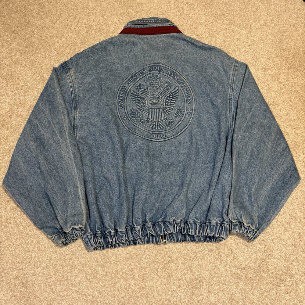 Vtg United States Golf Association Denim Trucker Jacket Mens XL Blue USA Rare - Picture 2 of 12
